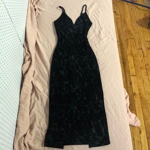 Black Crushed Velvet Midi Slip Dress w/ Slit Small
